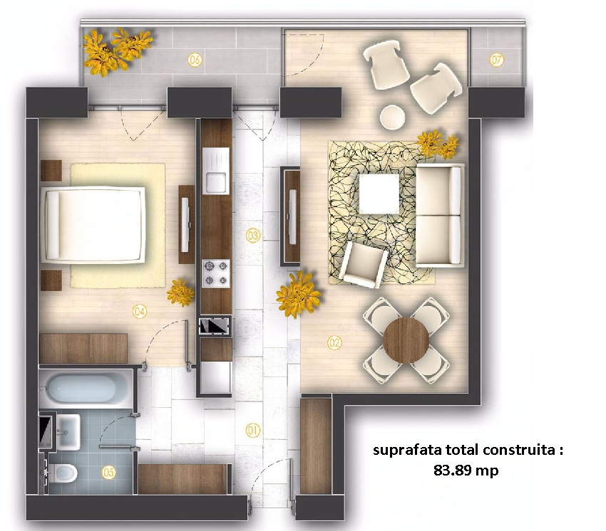 Plan apartament de inchiriat Bucuresti 2 camere apartamente de inchiriat 2 camere 83,89 mp, proprietar, sector 4