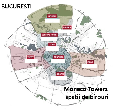 Distributia cladirilor de birouri in Bucuresti